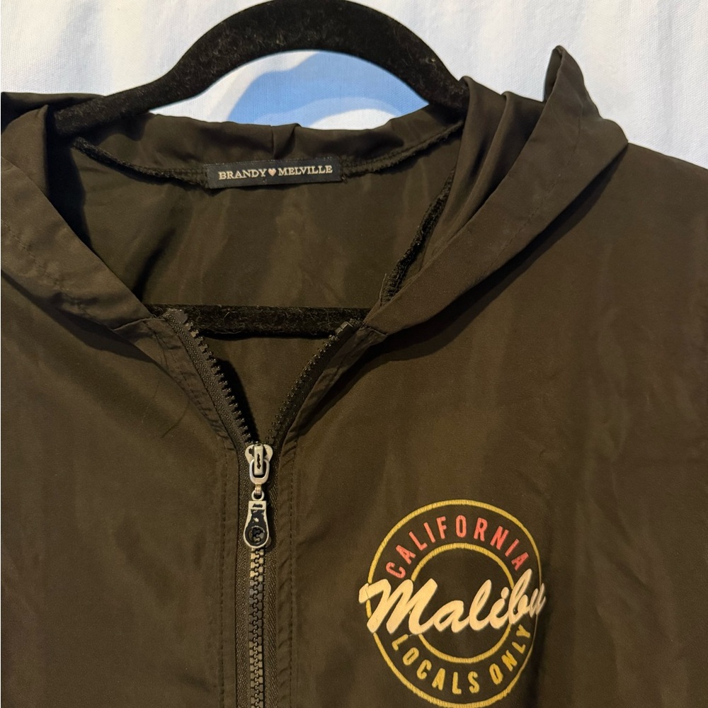 Brandy Melville Black Hooded Malibu Zip Windbreaker